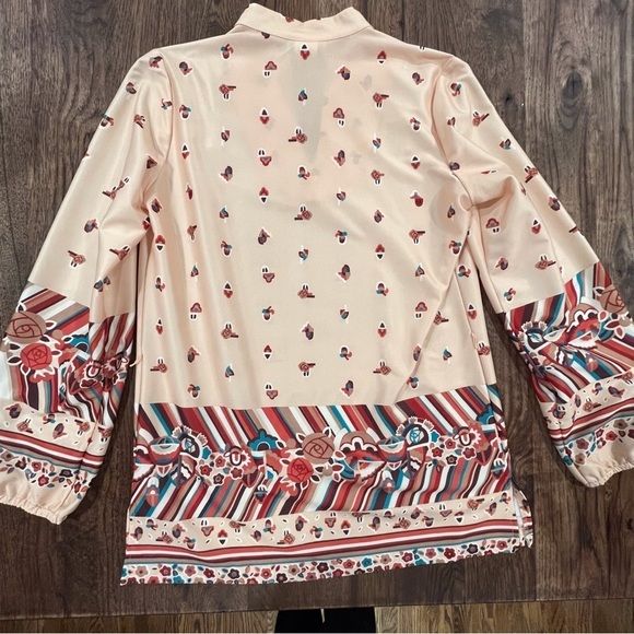 Vintage tunic acorn autumn print v-neckline bloused sleeves hippy - Picture 8 of 16